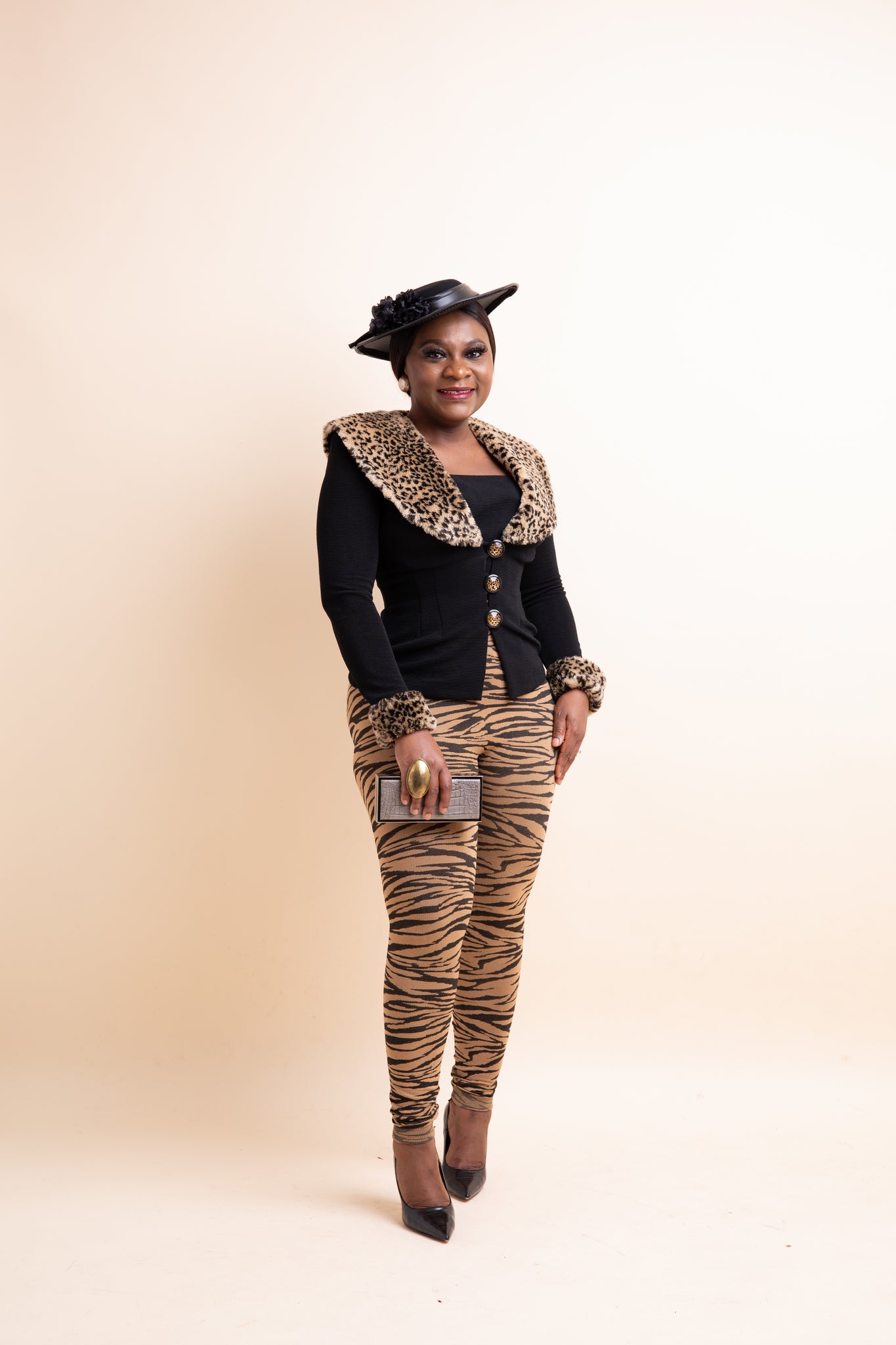 Vtg Jacket Leopard Print Collar & Cuff - Small